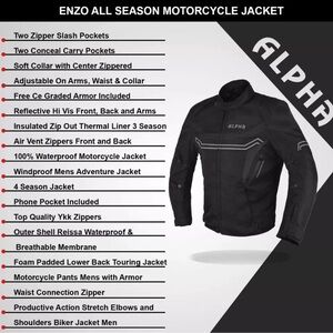 EUC Alpha Cycle Gear Enzo All-Season Motorcycle Jacket in Black Size XXL